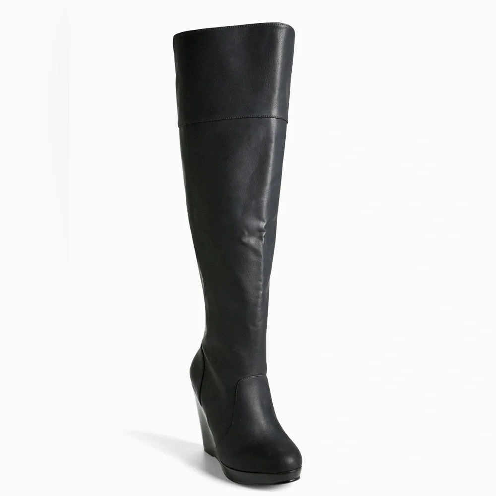 Torrid Women’s 9.5W Over the Knee Wedge Boots Wide Width Wide Calf Black